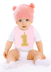 Aiden's Corner silver one birthday bib close-up, glitter print that catches light during celebrations