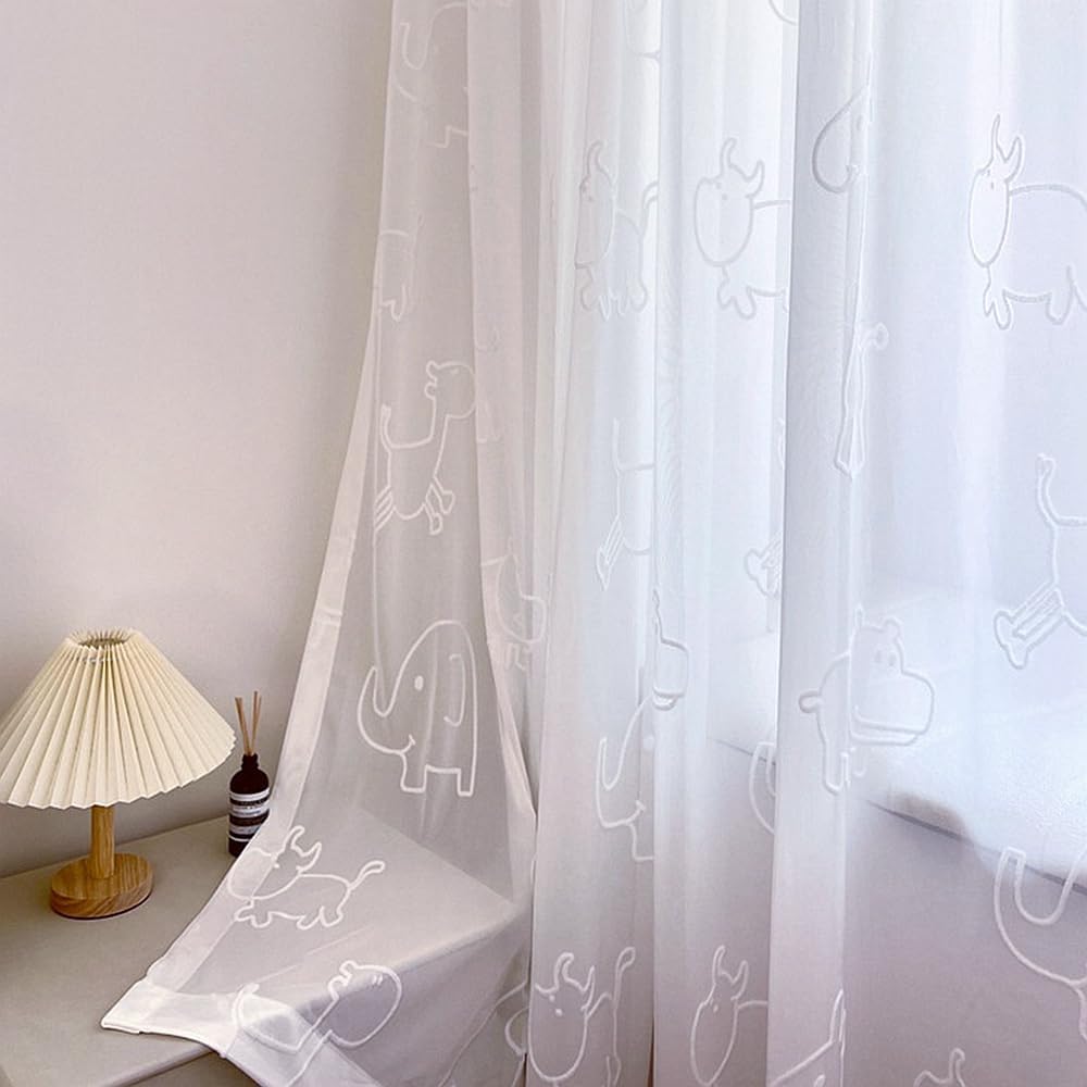 AiFMQQ cartoon 3D animals sheer curtain in white diffuses light for a cozy nursery