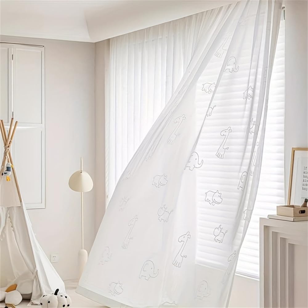 AiFMQQ white sheer curtain with 3D embroidery adds playful charm to kids' room