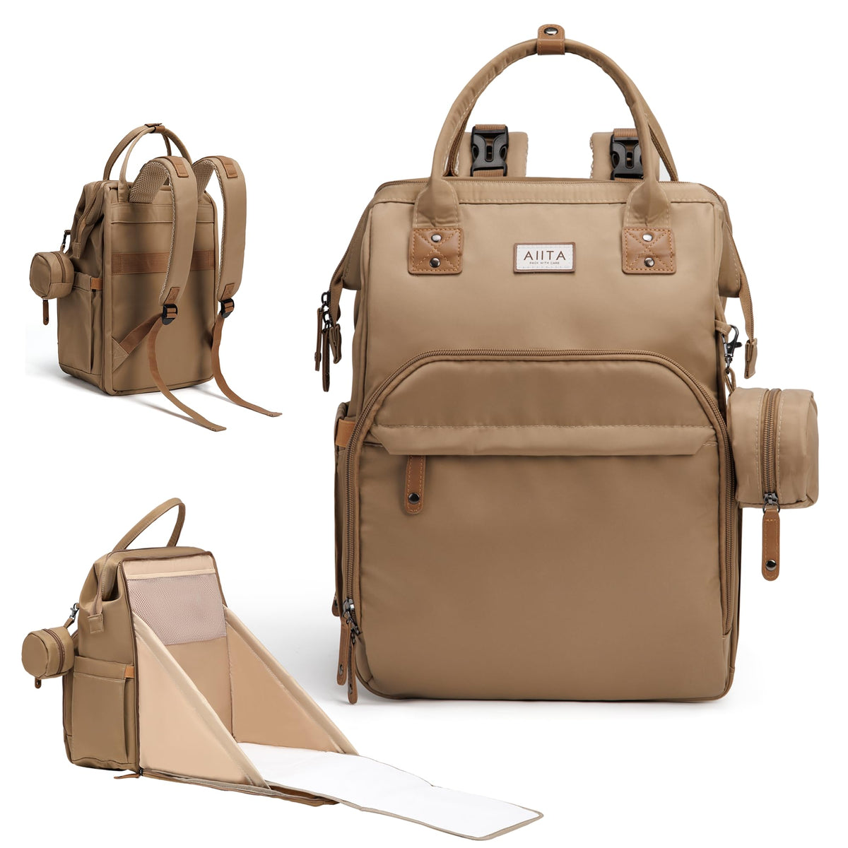 AIITA diaper bag backpack with changing station, ready for on-the-go diaper changes.