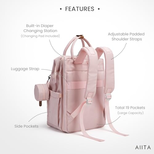 AIITA diaper bag backpack insulated bottle pocket keeps beverages at temperature.