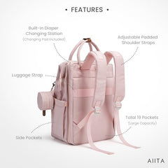 AIITA diaper bag backpack insulated bottle pocket keeps beverages at temperature.