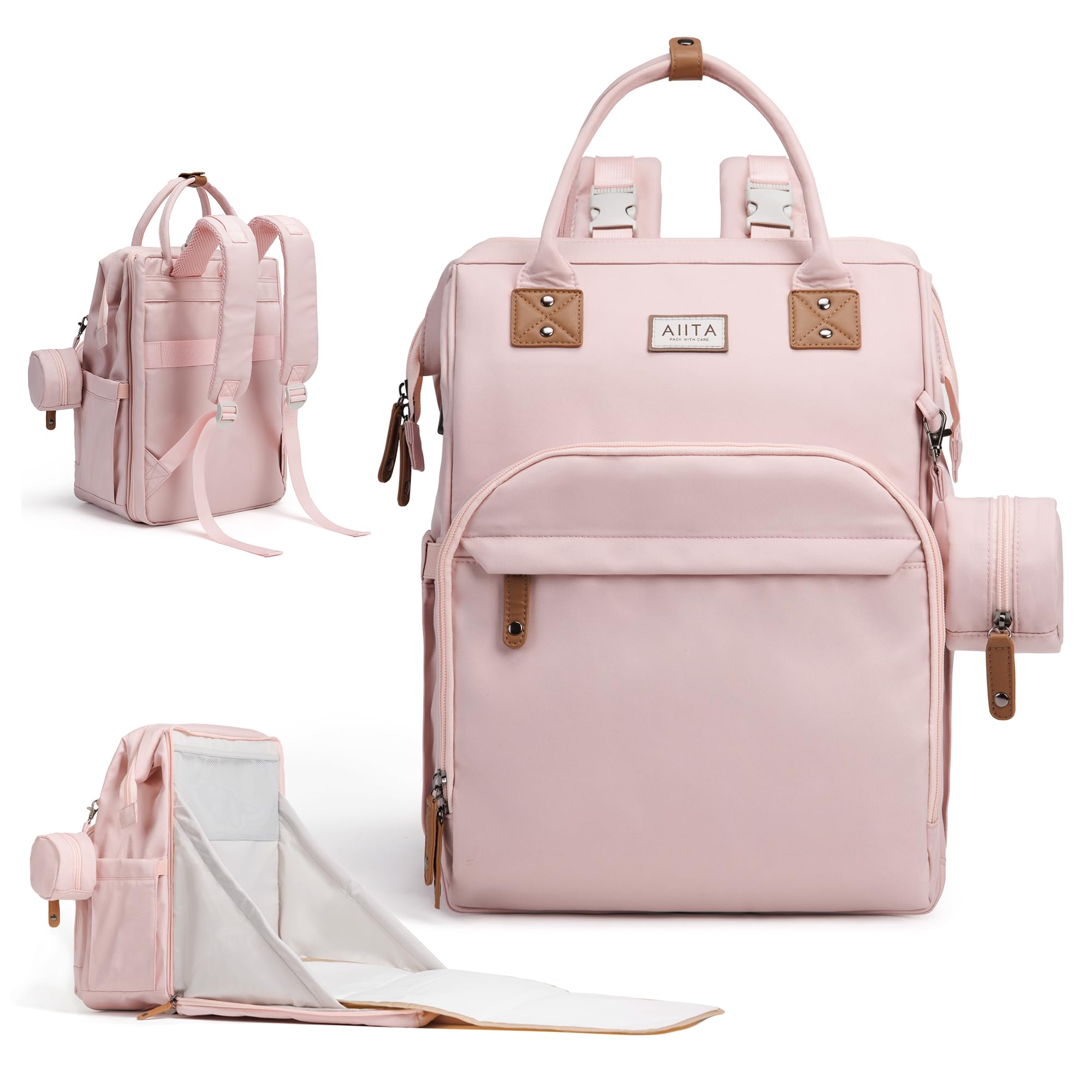 AIITA diaper bag backpack organization view showing 19 pockets for easy storage.