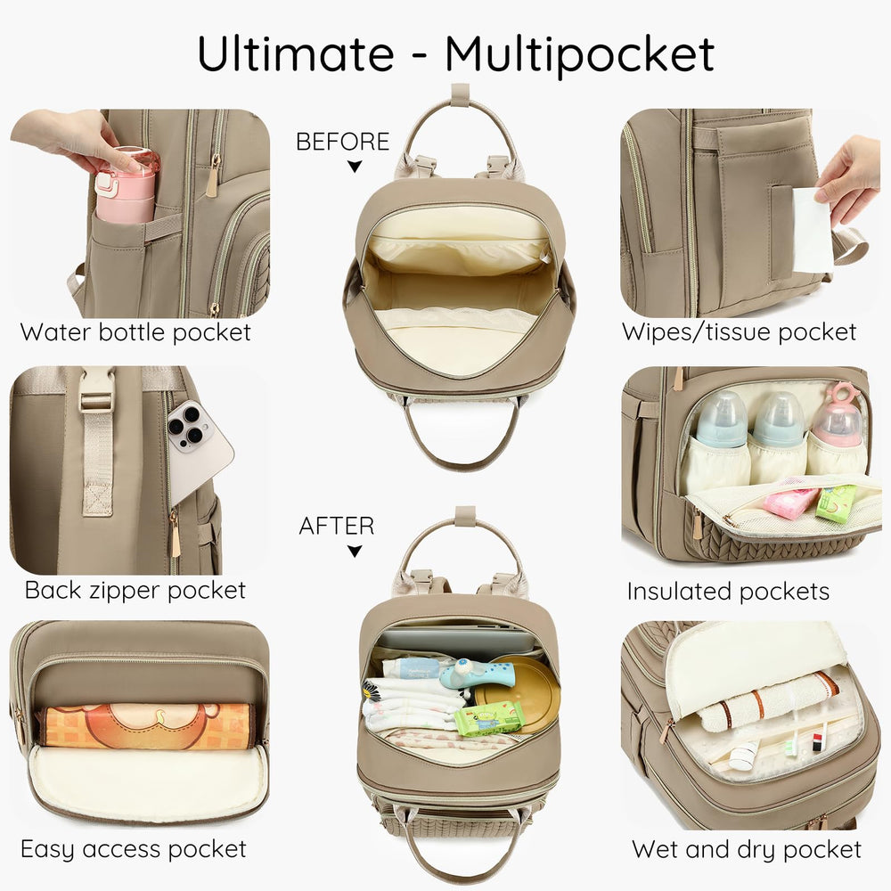 AIJIEKE diaper backpack back view with adjustable straps for all-day comfort.