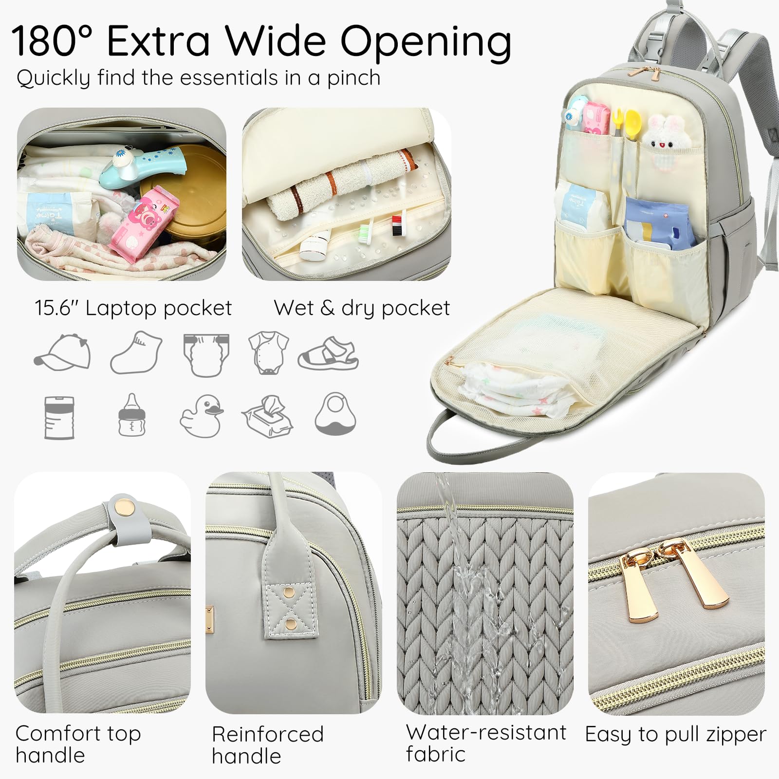 AIJIEKE diaper backpack gray changing pad makes on-the-go changes easy.