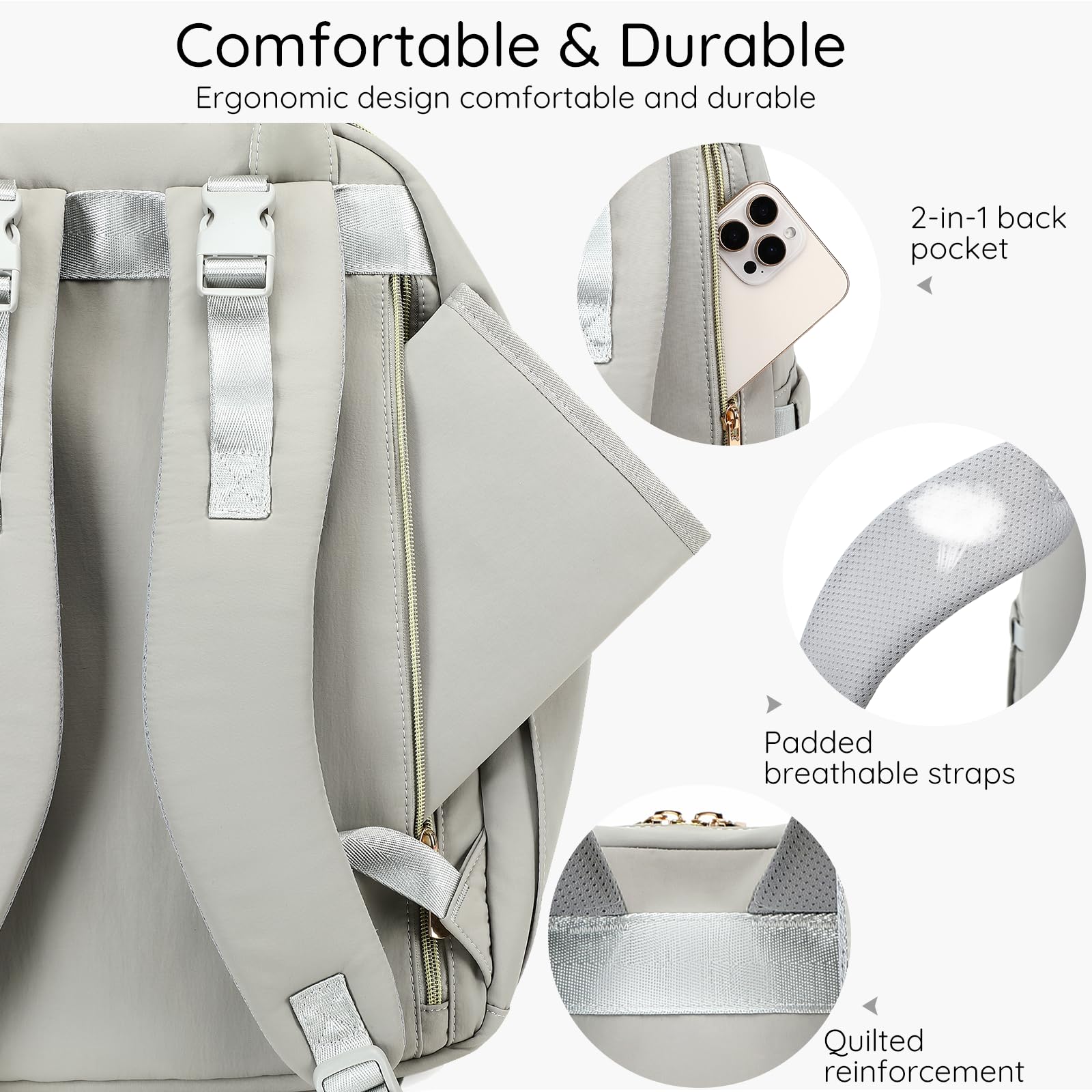 AIJIEKE diaper backpack gray wet-dry pocket keeps messes separated.