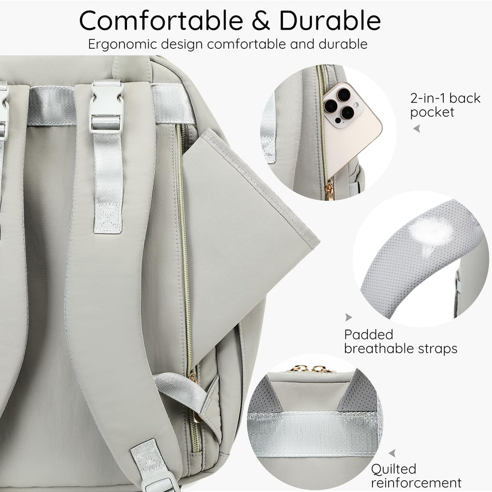 AIJIEKE diaper backpack gray wet-dry pocket keeps messes separated.