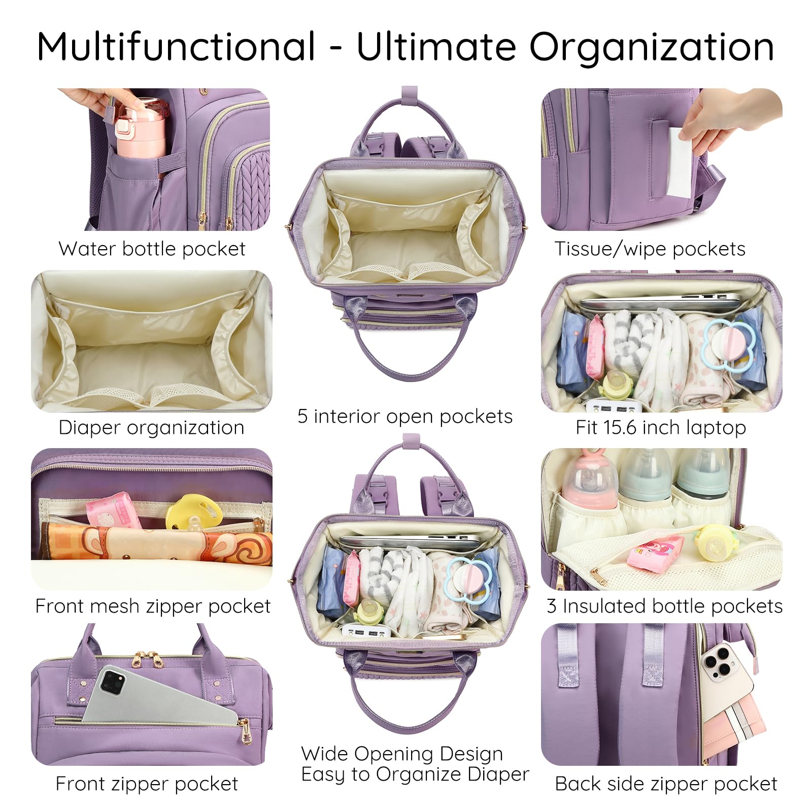 AIJIEKE diaper bag with 14 pockets keeps baby gear neatly organized