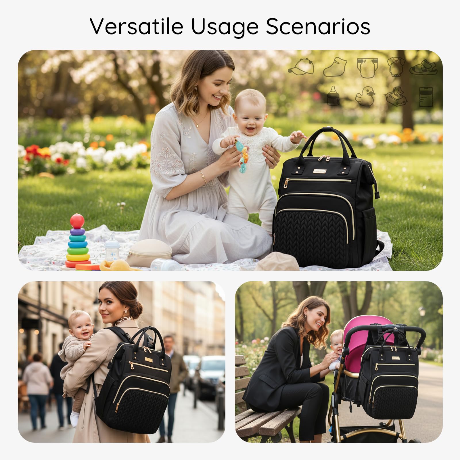 AIJIEKE Diaper Bag features 14 pockets for organized baby and parent items.