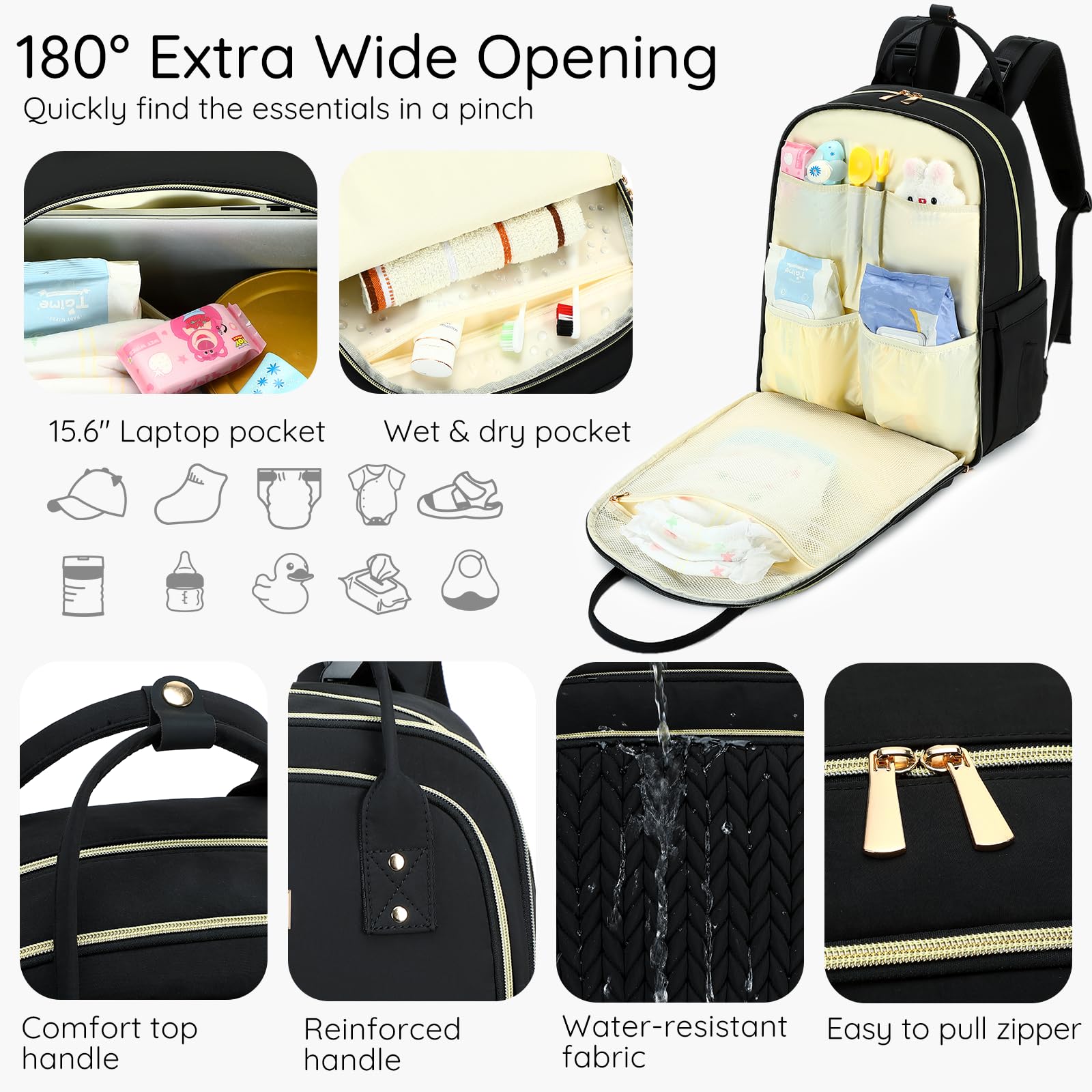 AIJIEKE Diaper Bag Backpack insulated pockets keep bottles warm or cool.