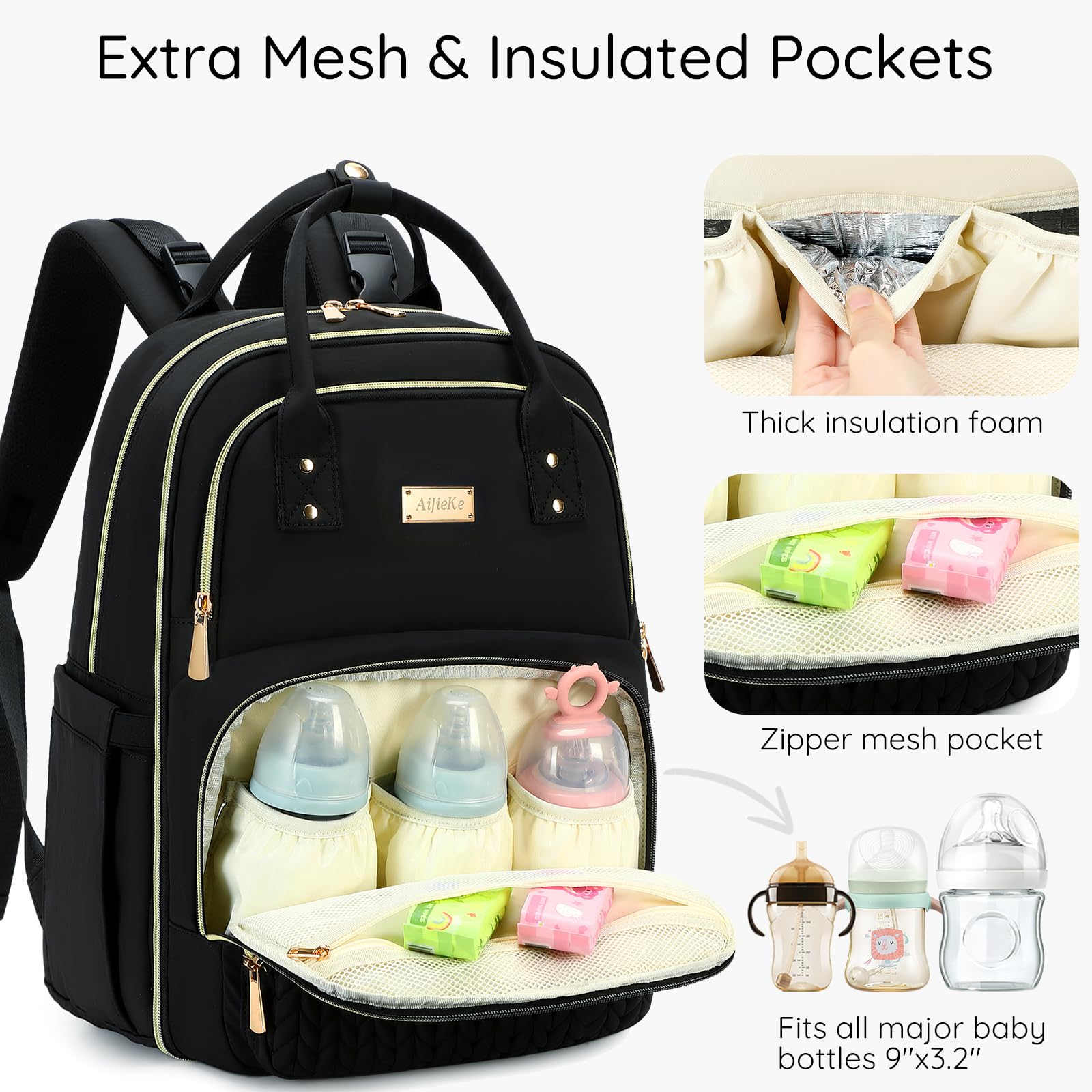 AIJIEKE Diaper Bag Backpack wet and dry pocket keeps items separate.