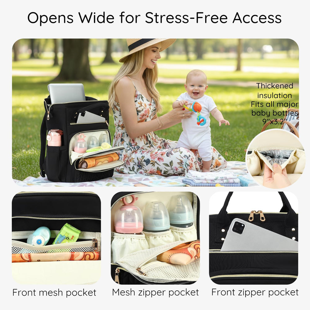 AIJIEKE Diaper Bag insulated bottle pockets keep feeds at the right temp.