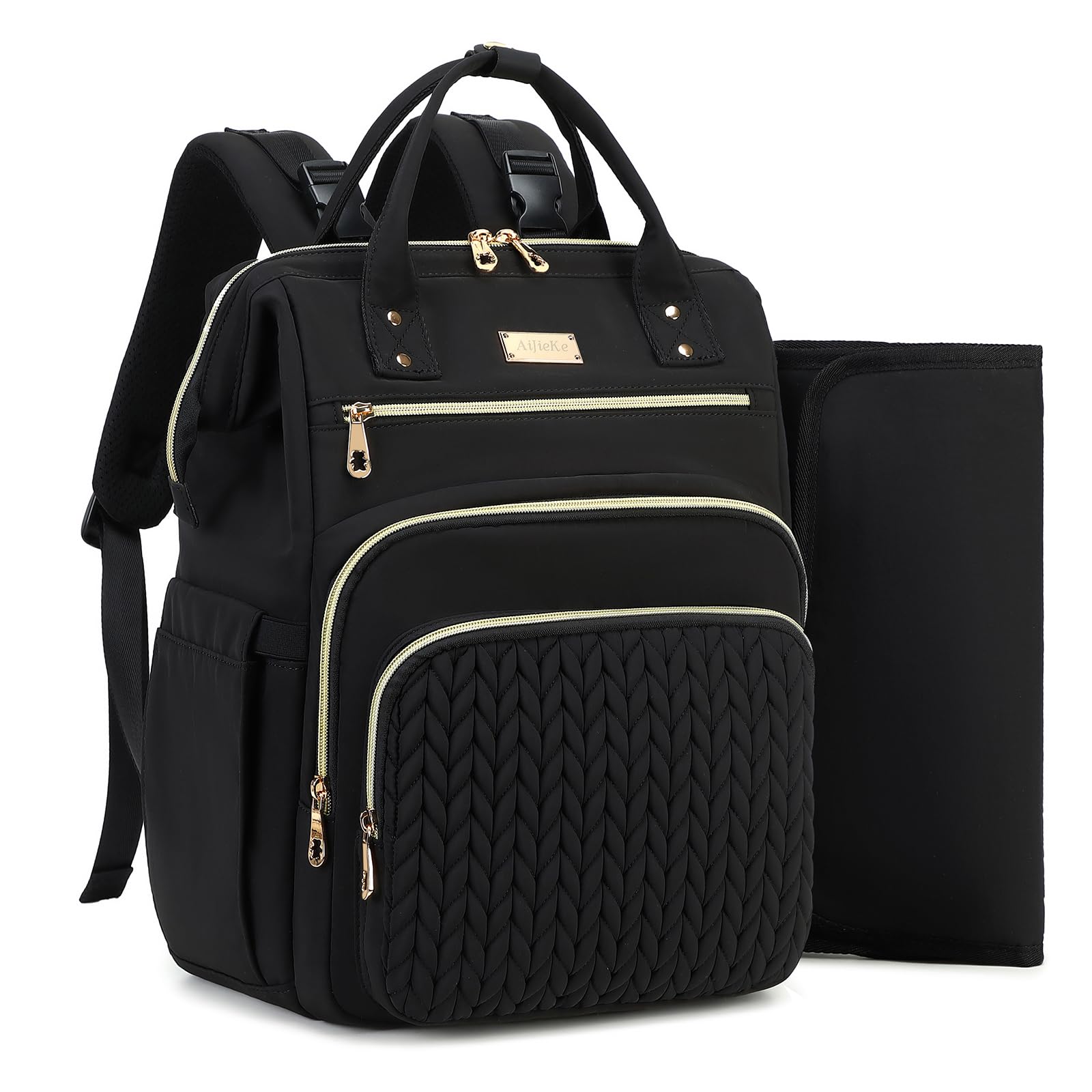 AIJIEKE Diaper Bag wide opening for quick essentials access on the go.