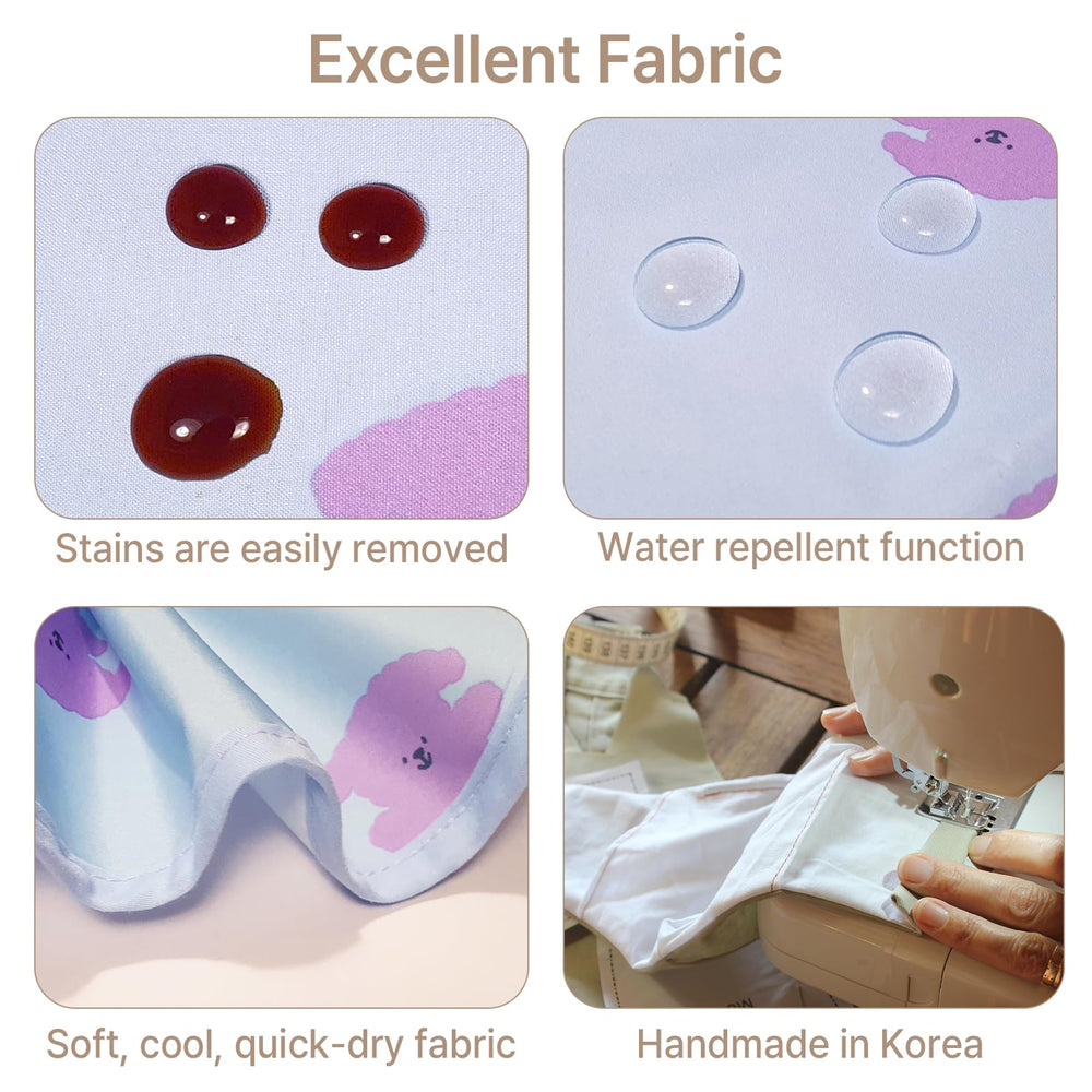 Aijoo high-chair compatibility wide bib for trays or tray-less chairs.