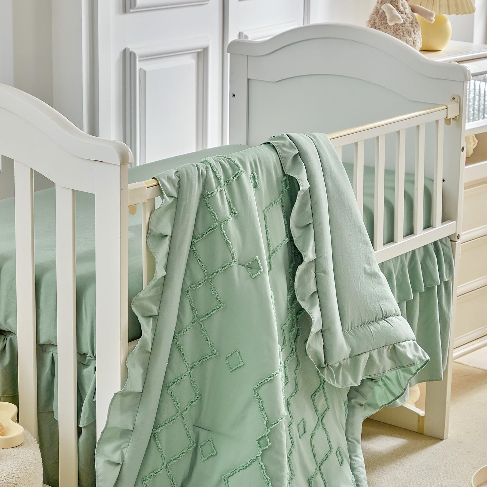 AIKASY nursery setup with ruffles creates cozy, inviting space
