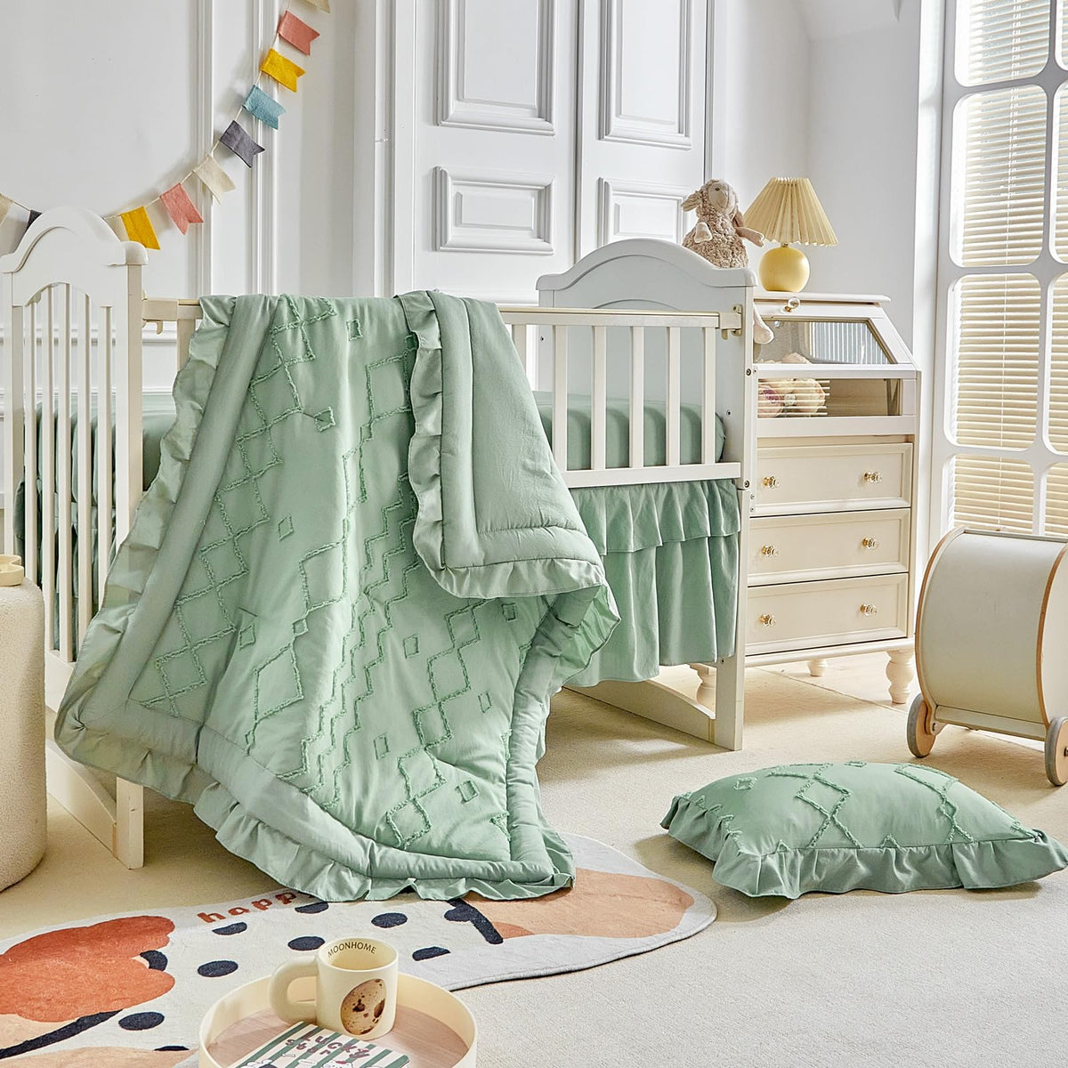 AIKASY ruffled crib bedding comforter with soft microfiber for year-round cozy sleep