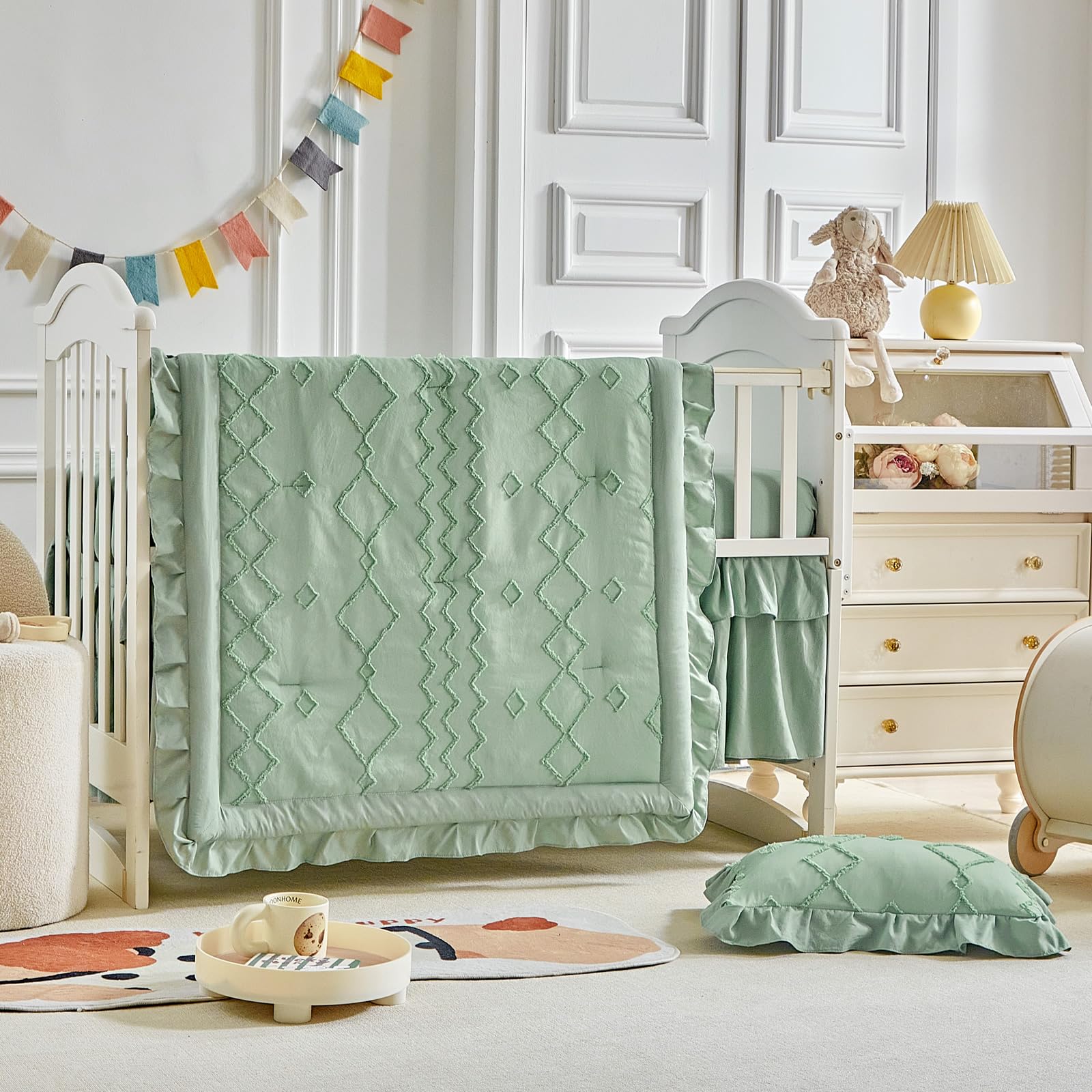 AIKASY ruffled crib skirt enhances nursery charm while fitting standard cribs