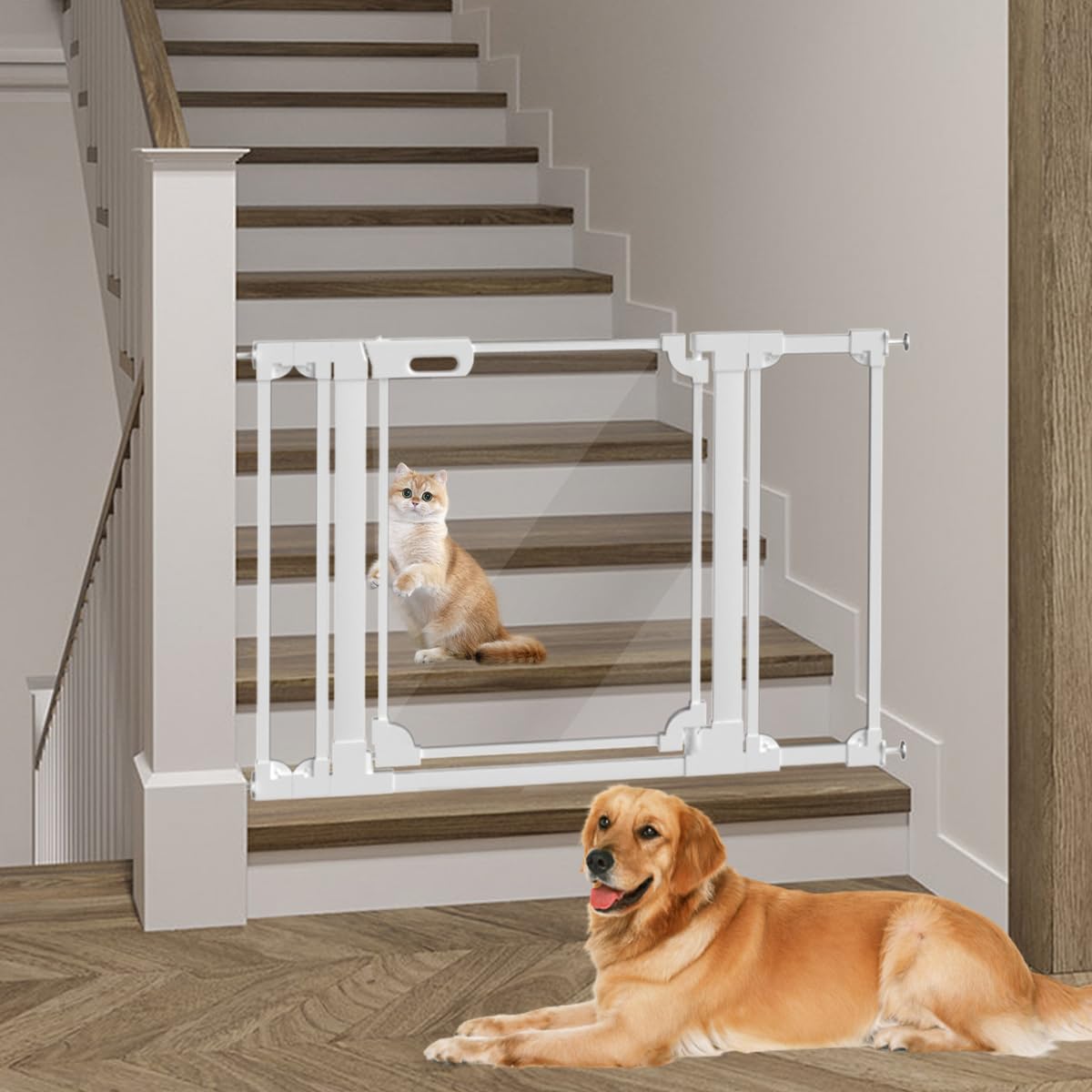 AIKSIWAI clear baby gate on stairs, enhancing visibility for you and your pet.