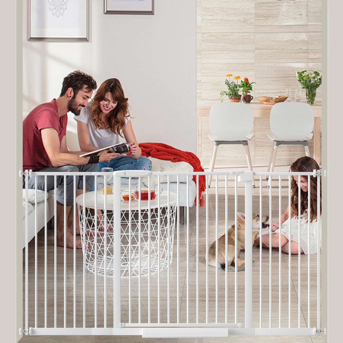 AIKSIWAI extra wide baby gate with extended width for seamless hallway passage.