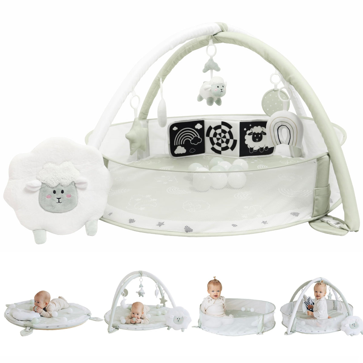 Aila+Aiden 6-in-1 XL play mat enables tummy time and sensory exploration.