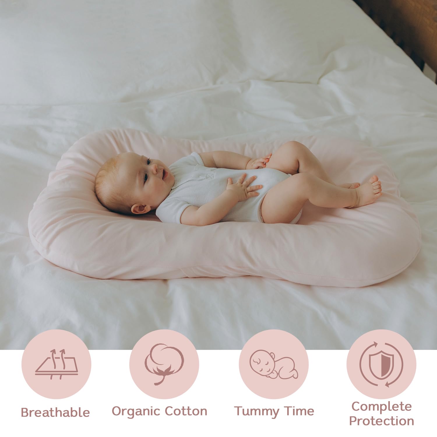 Aila + Aiden baby lounger with portable carry handles for easy transport on the go.
