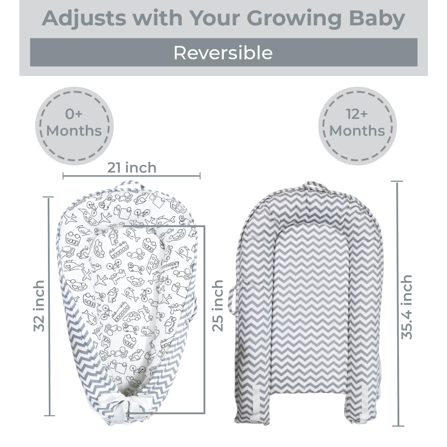 Aila+Aiden lounger with travel handle highlight for easy portability during outings.