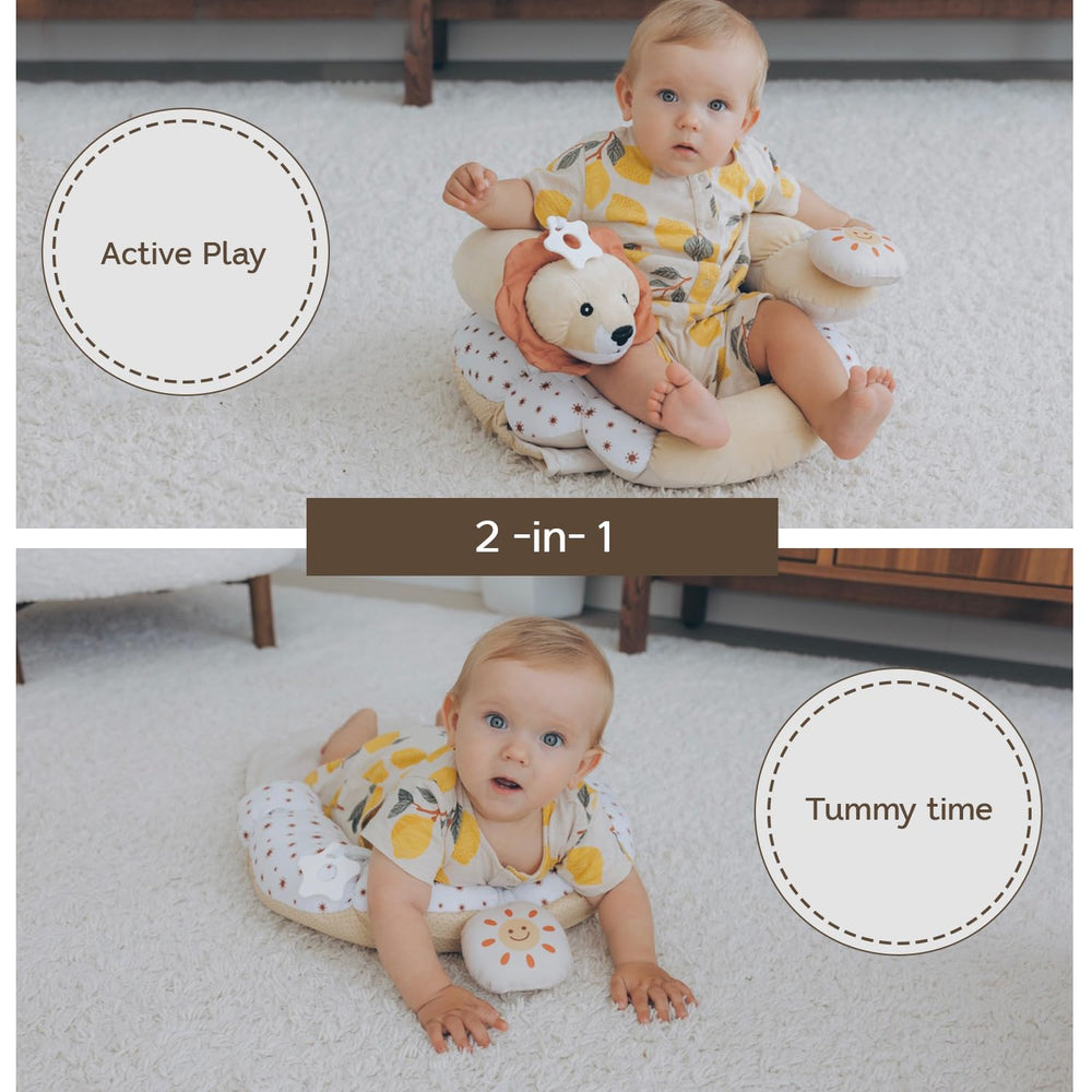 Aila+Aiden detachable cushion provides comfortable upright play and neck support