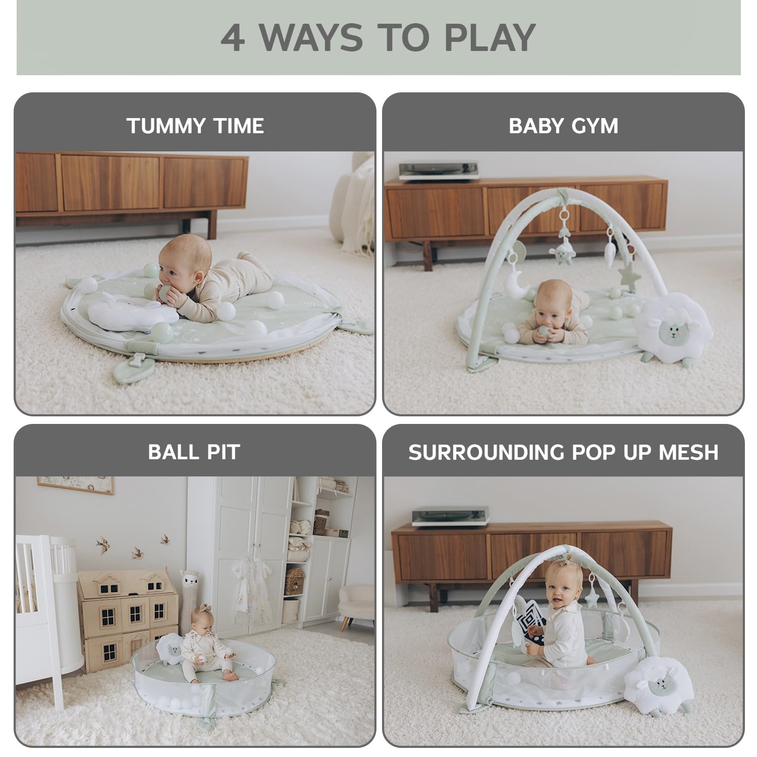 Aila+Aiden play gym with hanging toys supports reaching and visual tracking.