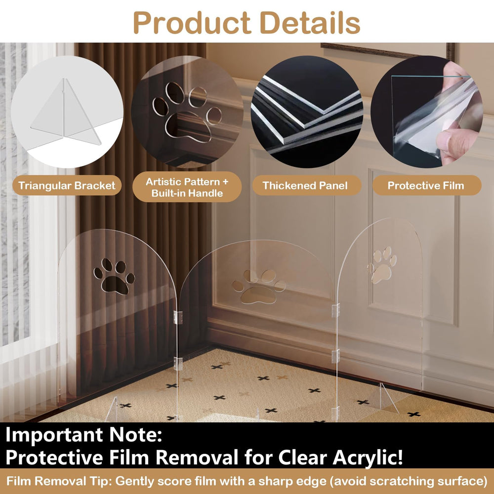 AILOOCEDI clear pet gate 3-panel offers unobstructed visibility for monitoring.