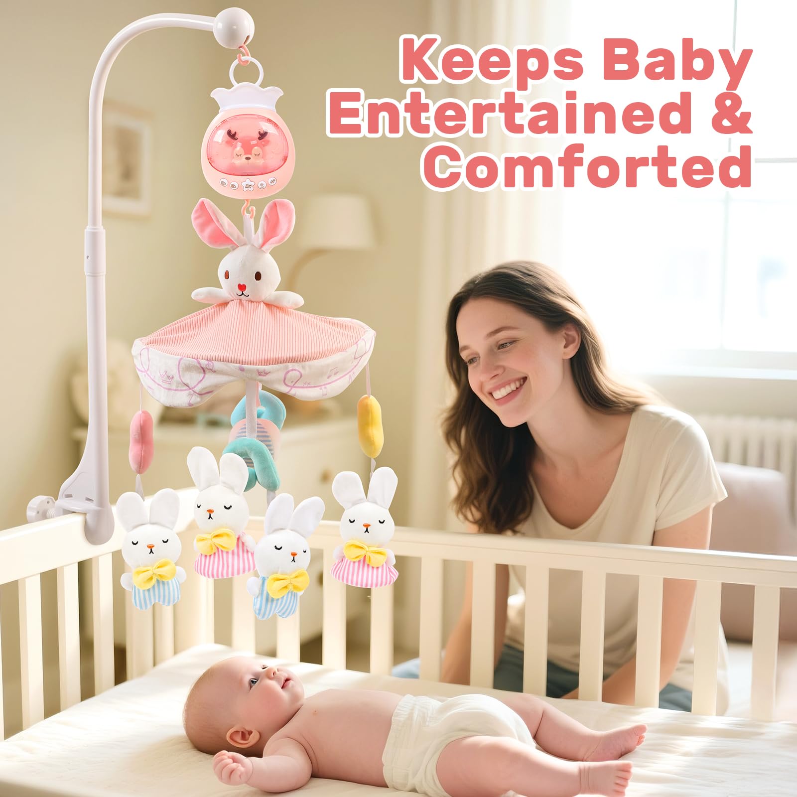 Aimafun gentle projection lights create a soothing nursery backdrop.