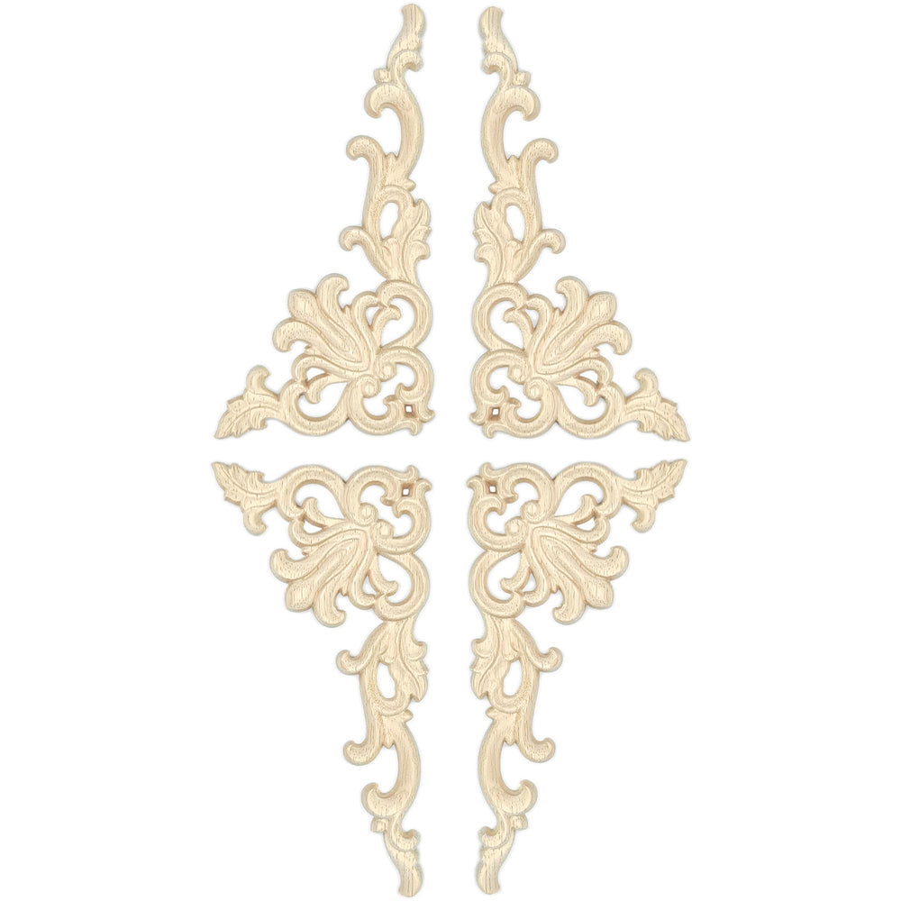 Aiminjey carved wood applique on a corner enhances cabinetry detail