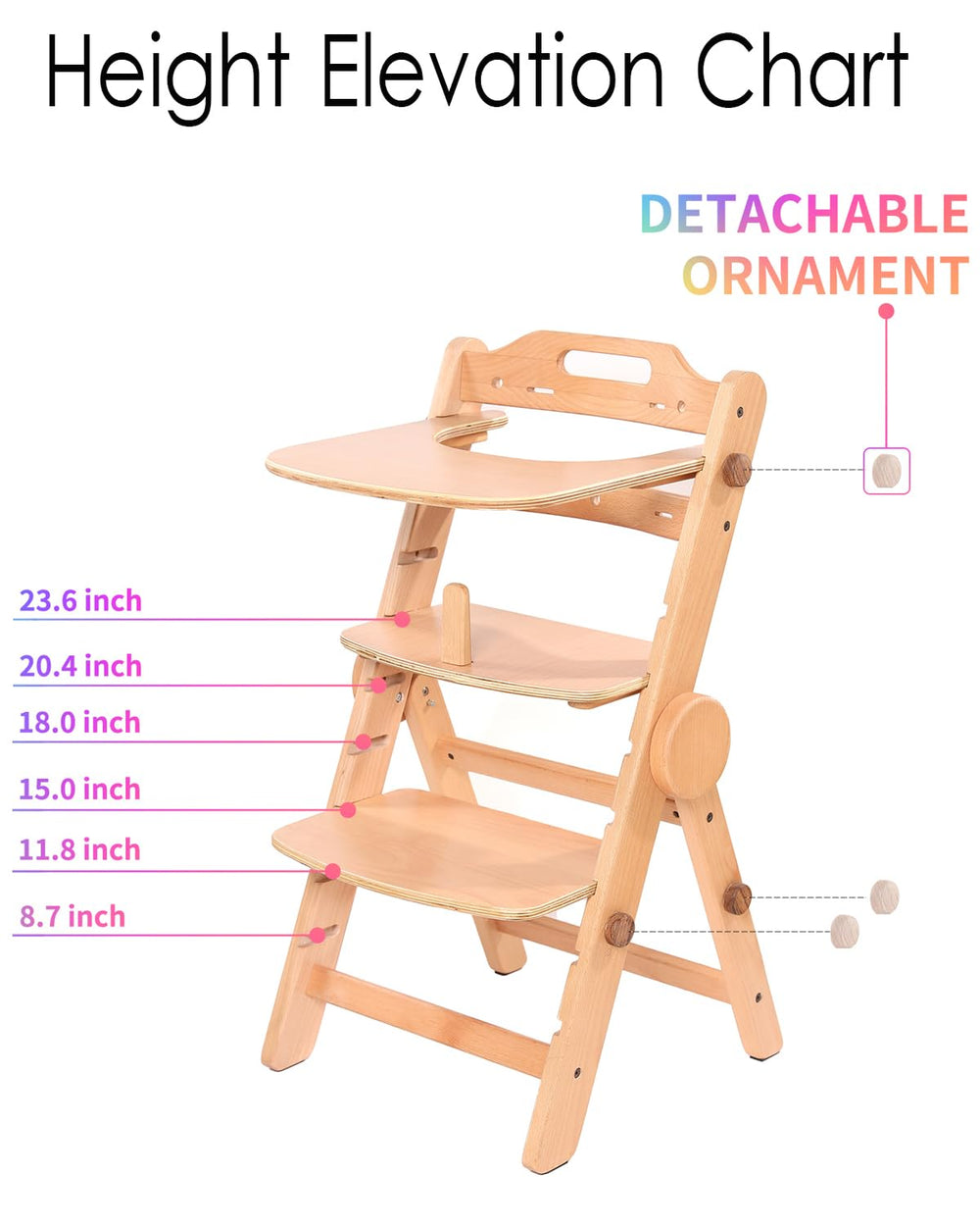 AIMOADO Toddler High Chair Wood 5-point harness emphasizes snug, soft restraint.