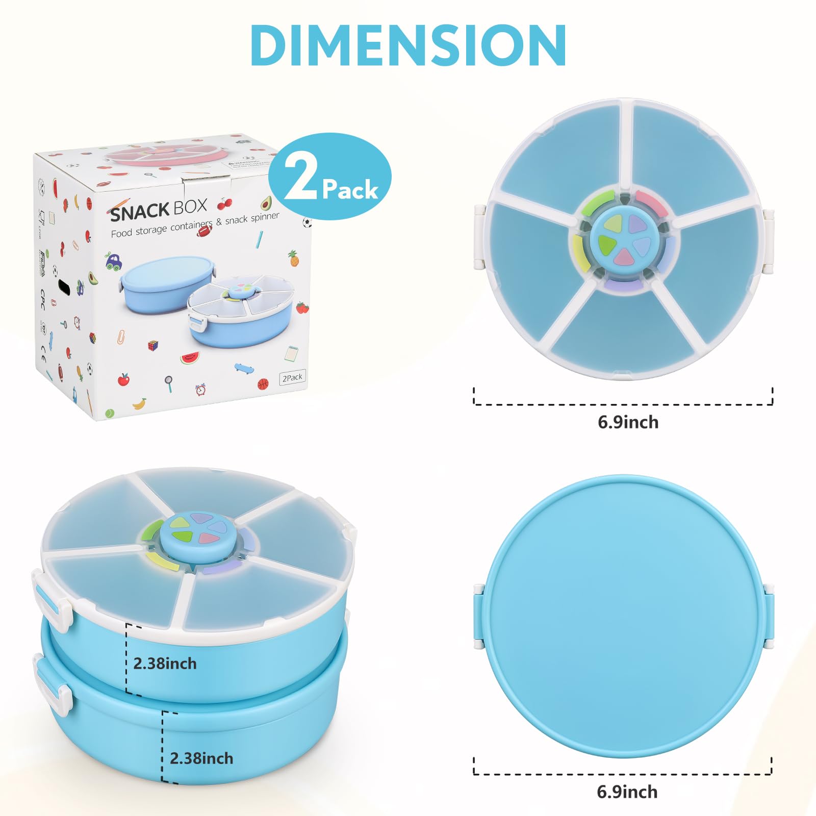Aimsnk snack spinner measures 6.5 inches for toddler-sized portions.