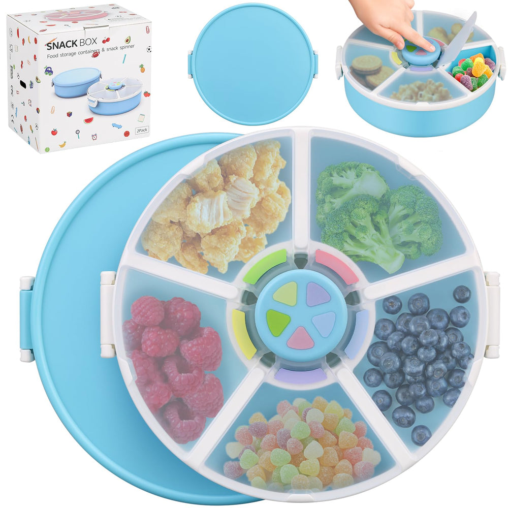 Aimsnk Kids Snack Spinner with five compartments in blue for varied portions.