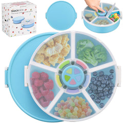 Aimsnk Kids Snack Spinner with five compartments in blue for varied portions.