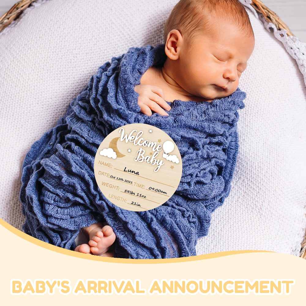 AINBIN birth stats on wood sign allows personalized baby details