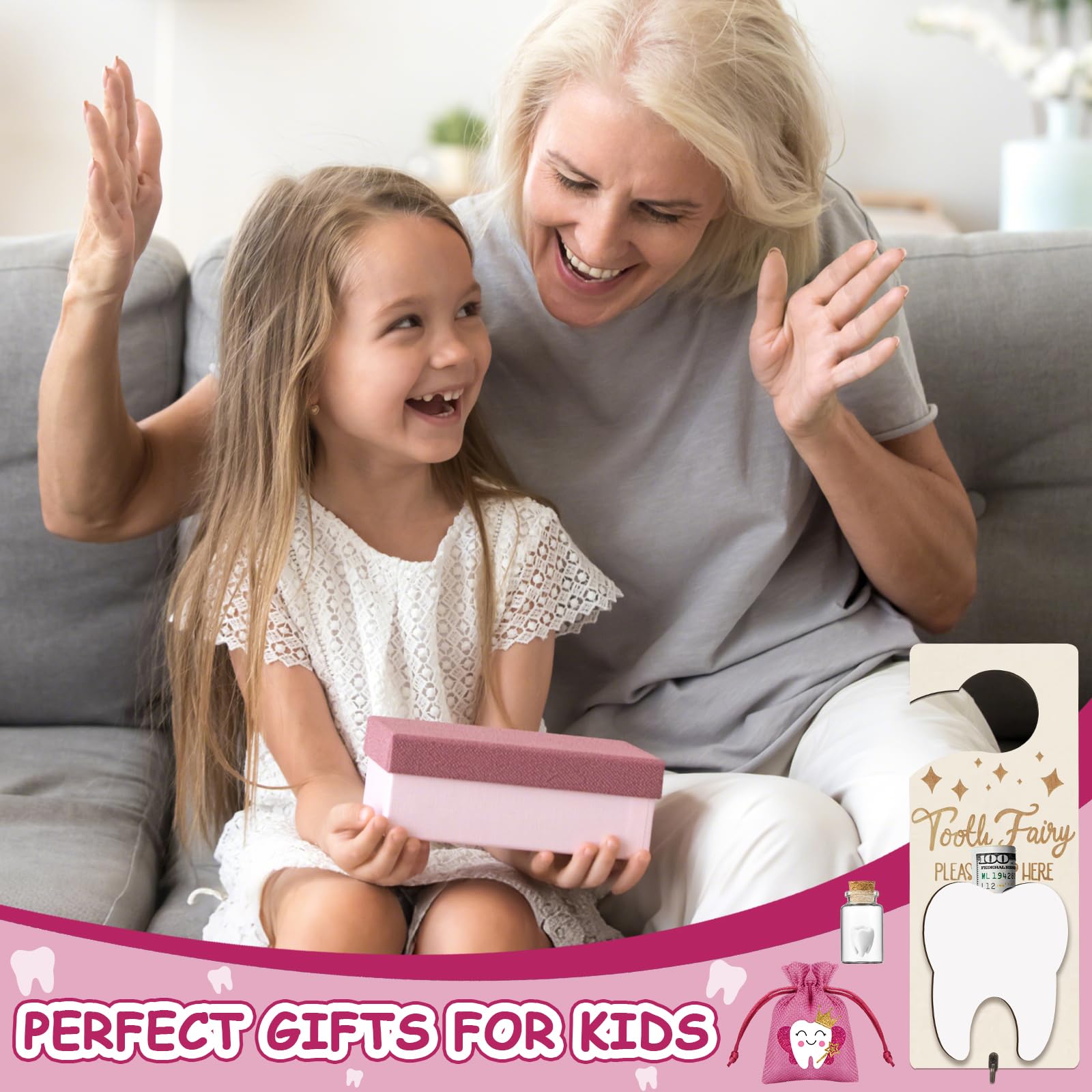 AINBIN tooth fairy gift set kit for kids, a charming birthday or baby shower keepsake