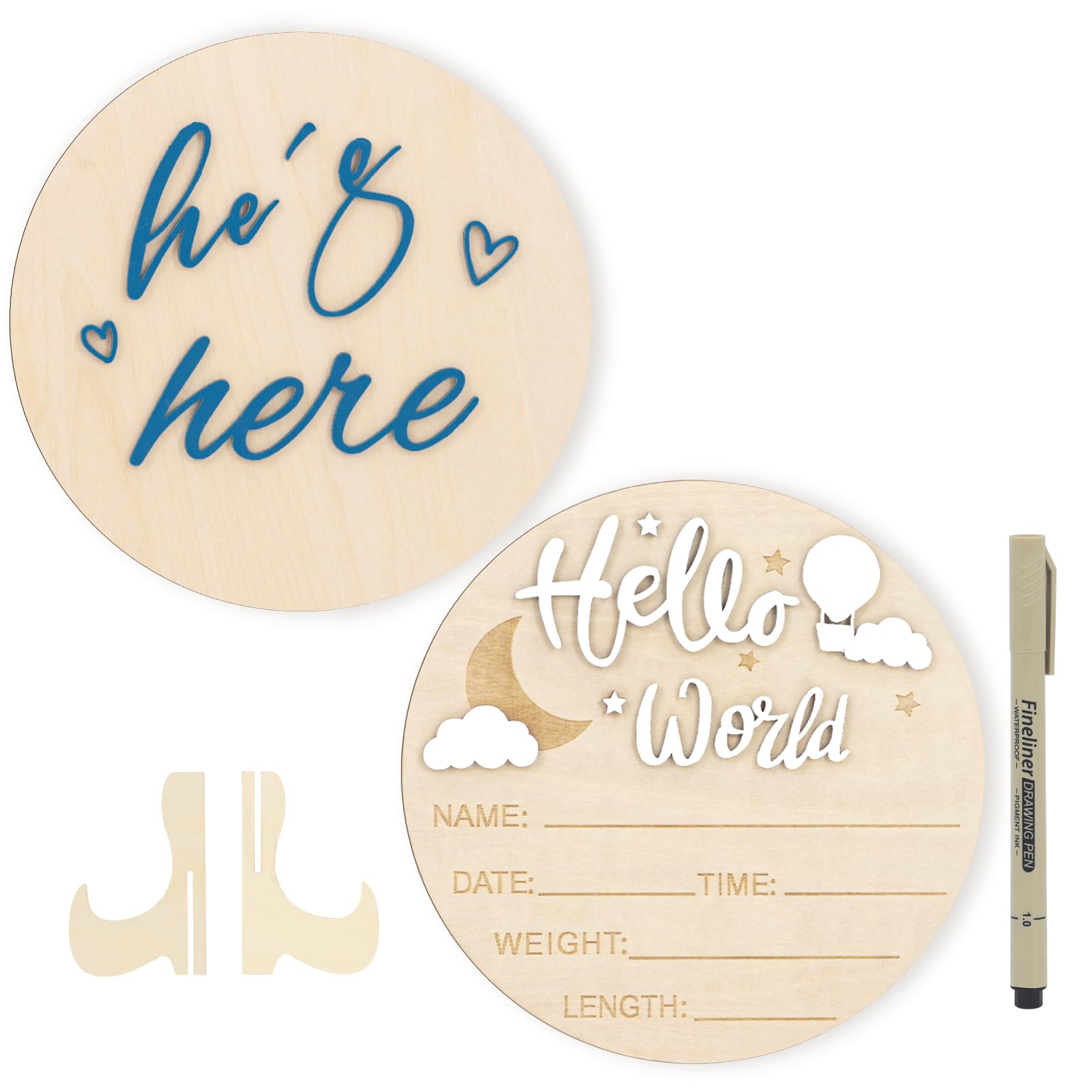 AINBIN Hello World birth sign front view for newborn photos and keepsake
