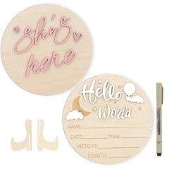AINBIN Hello World sign with birth stats, ideal for newborn photo props.