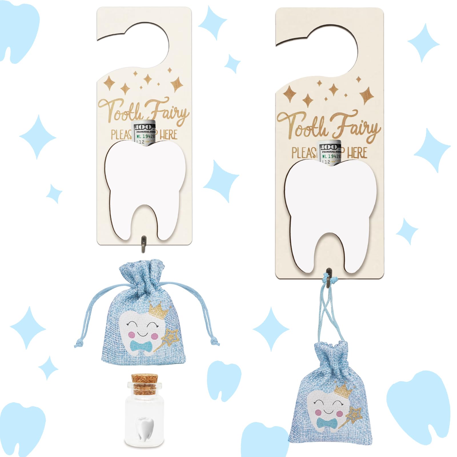 AINBIN Tooth Fairy door hanger blue for magical tooth loss celebrations