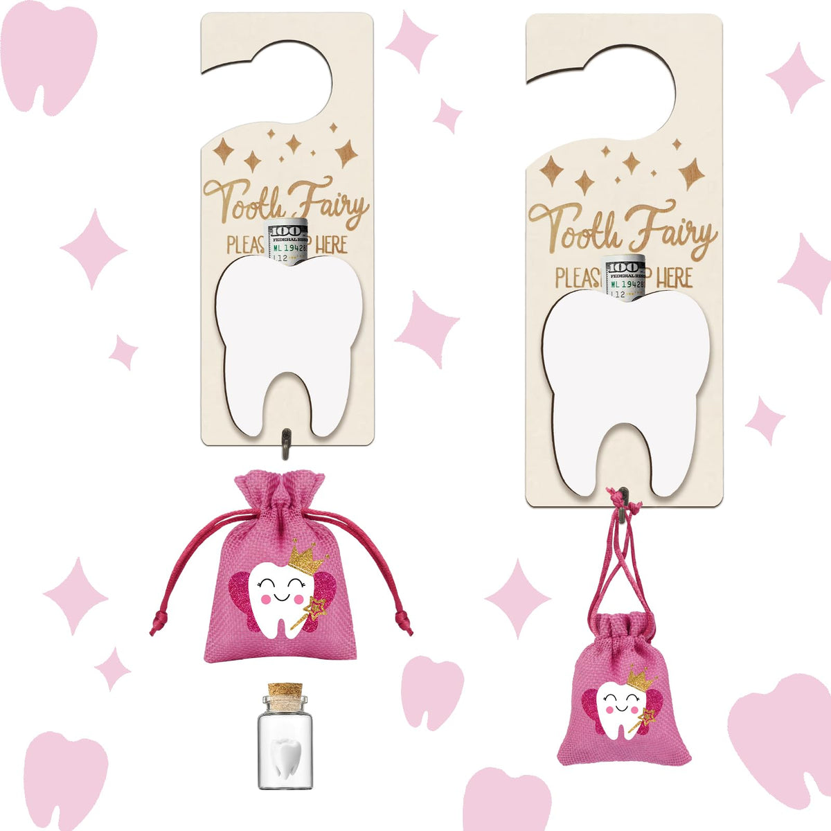 AINBIN tooth fairy door hanger in rose red adds bedtime magic for lost tooth celebrations