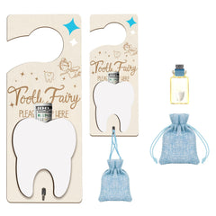 AINBIN Tooth Fairy Door Hanger in natural wood, inviting a gentle overnight visit.