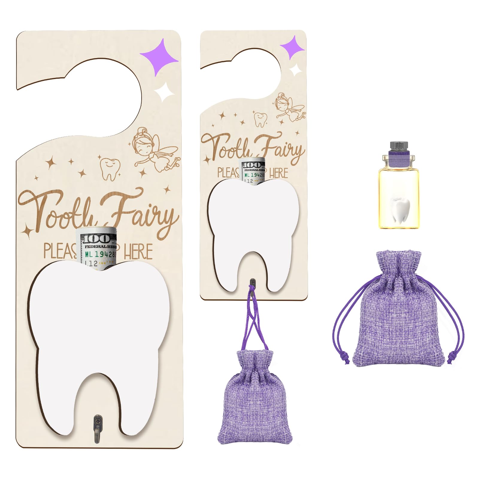 AINBIN Tooth Fairy Door Hanger with warm wood and playful design for easy nightly swaps