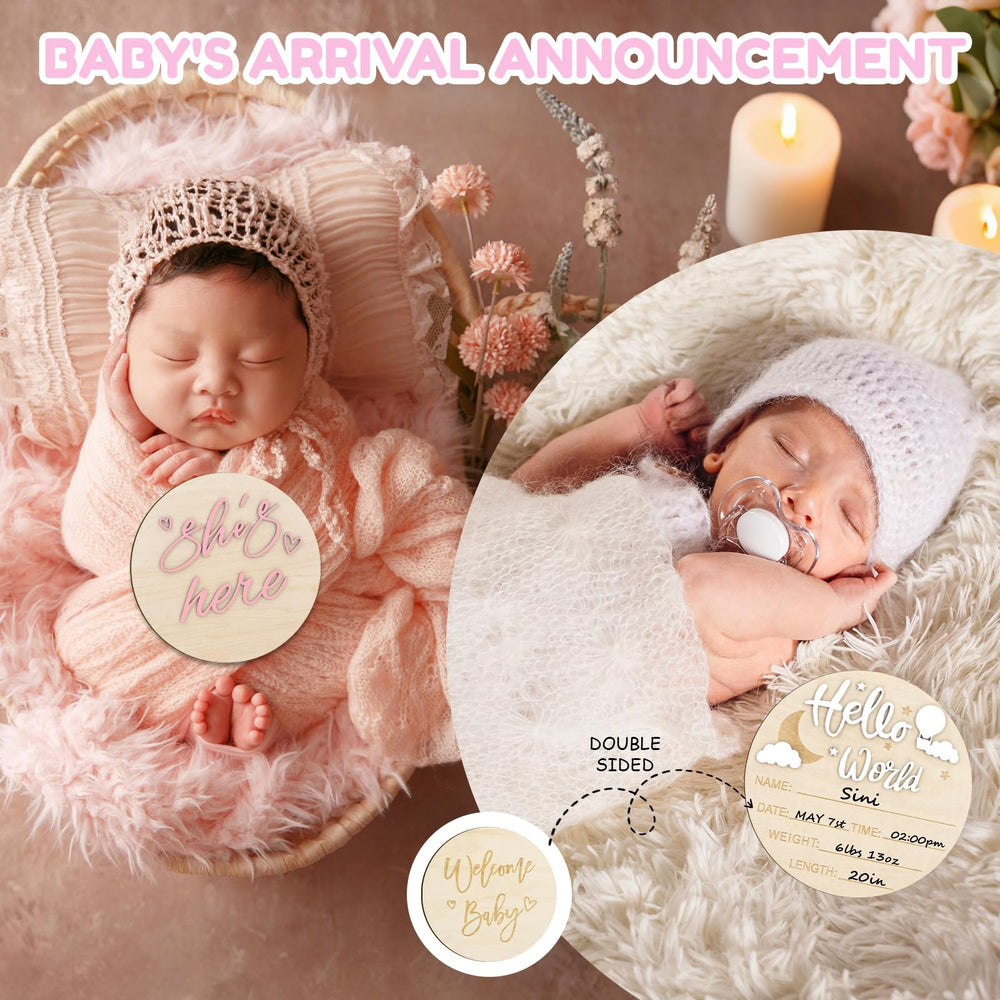 AINBIN Welcome Baby sign with back engraving, a heartfelt keepsake for baby announcements.