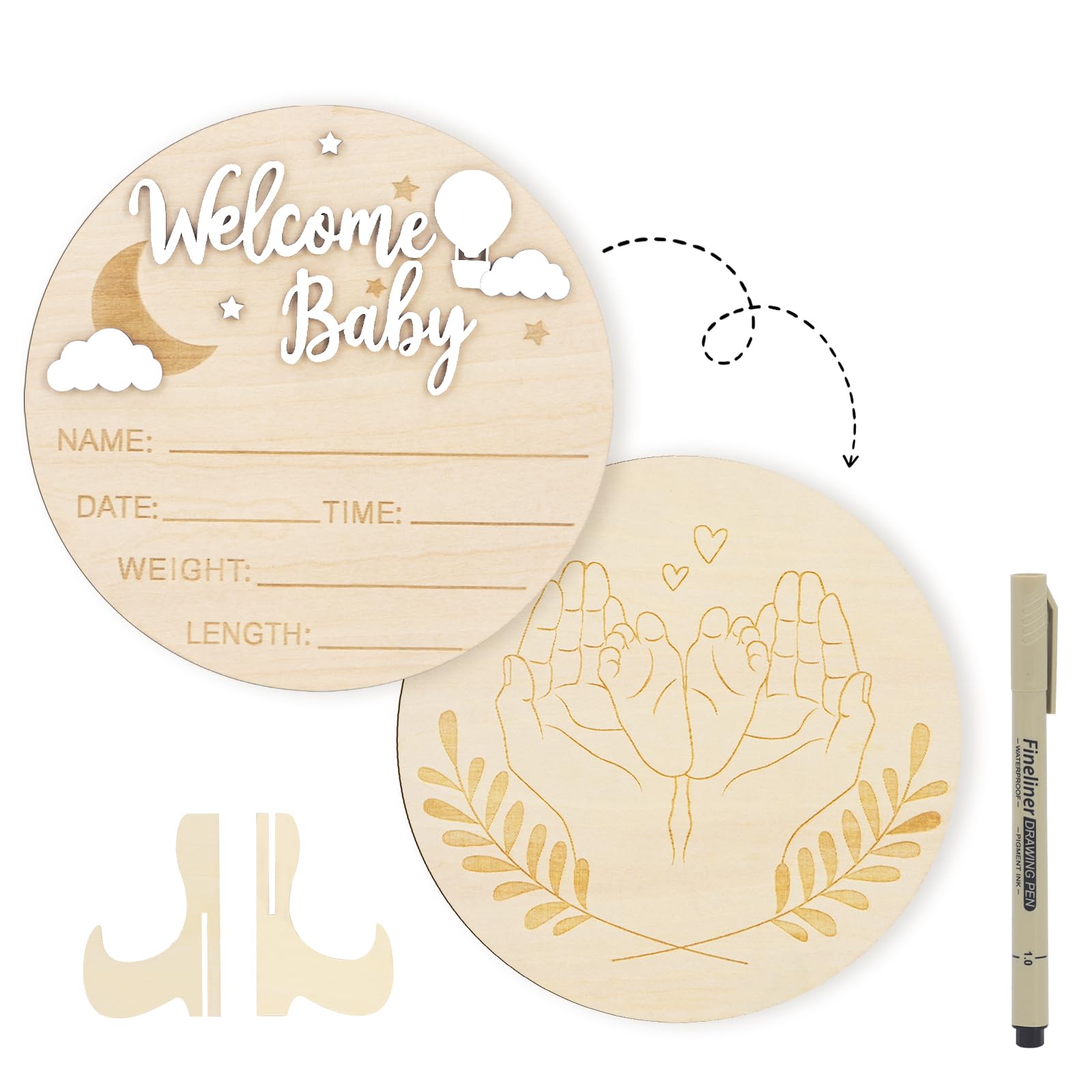 AINBIN Welcome Baby Sign with 3D letters on wood for newborn photos