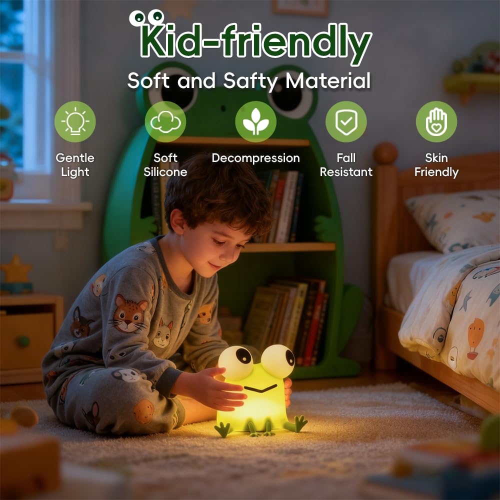 AINEEU kid-friendly frog decor adds whimsy and soft lighting.