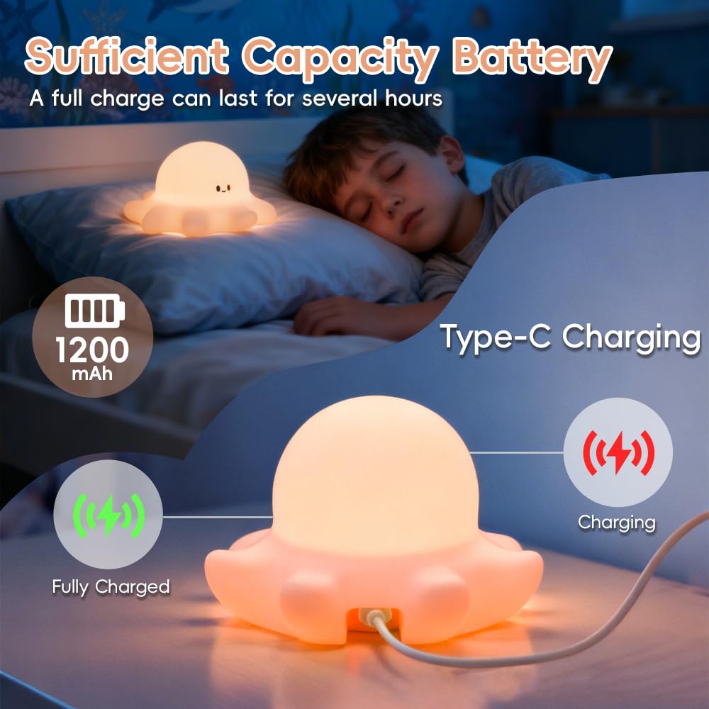 AINEEU Octopus Night Light portable design suited for travel and camping.