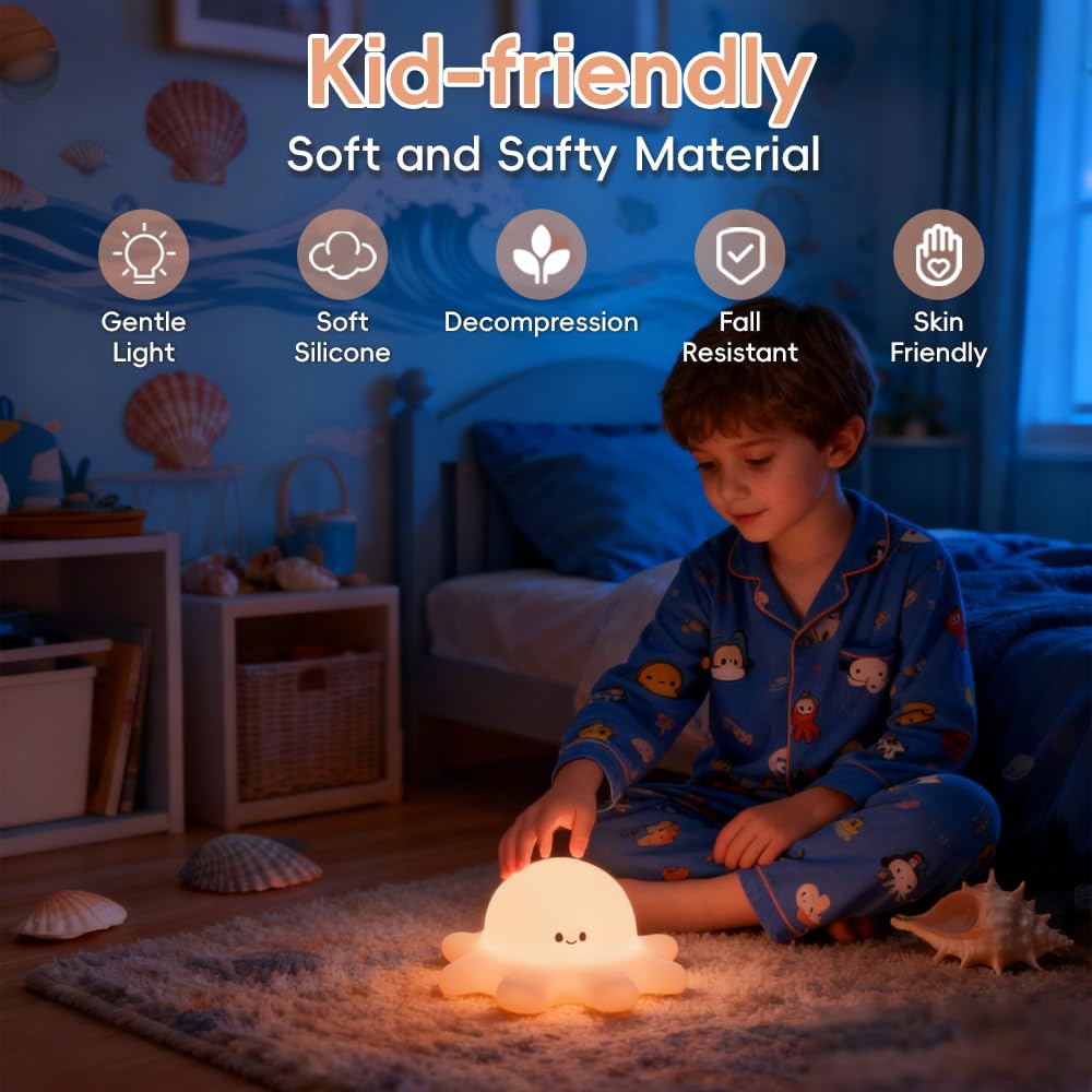 AINEEU Octopus Night Light rechargeable battery eliminates frequent replacements.
