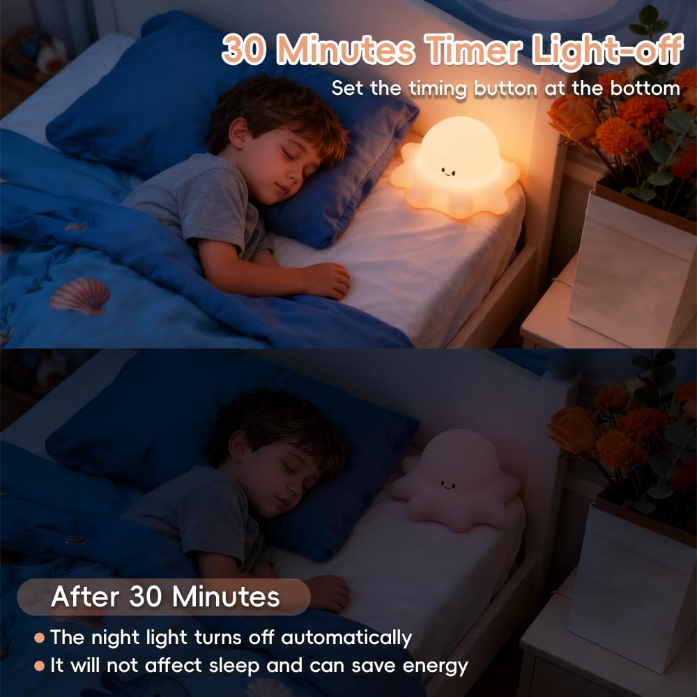 AINEEU Octopus Night Light soft silicone material is safe and durable.
