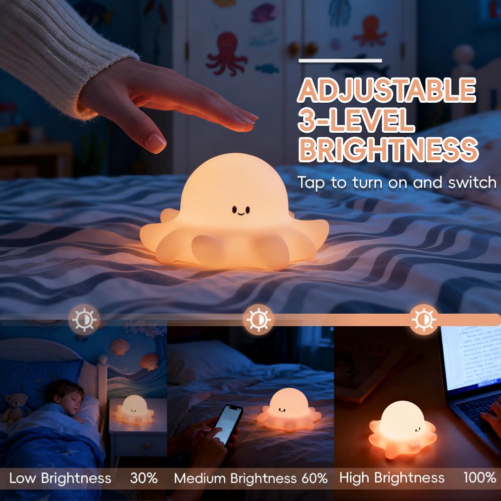 AINEEU Octopus Night Light timer feature for auto-off after use.
